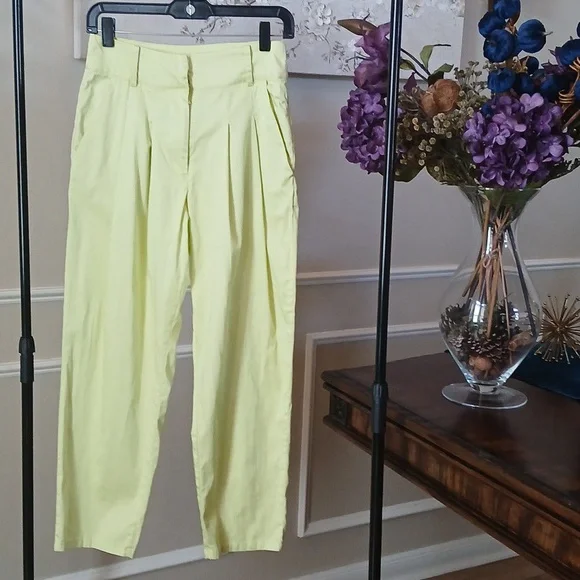 Lime High Waisted Cotton Pleated Pants By Forever 21. Size S - Picture 5 of 17